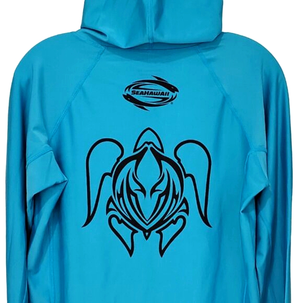 Turquoise Blue Monkskin Hooded Rashguard Watershirt UPF 50 | UNISEX Hawaiian